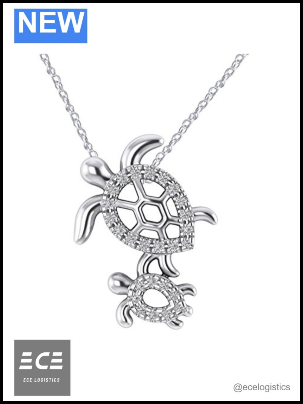 Turtle Pendant Necklace 925 Sterling Silver 0.10 CT Diamond 18"